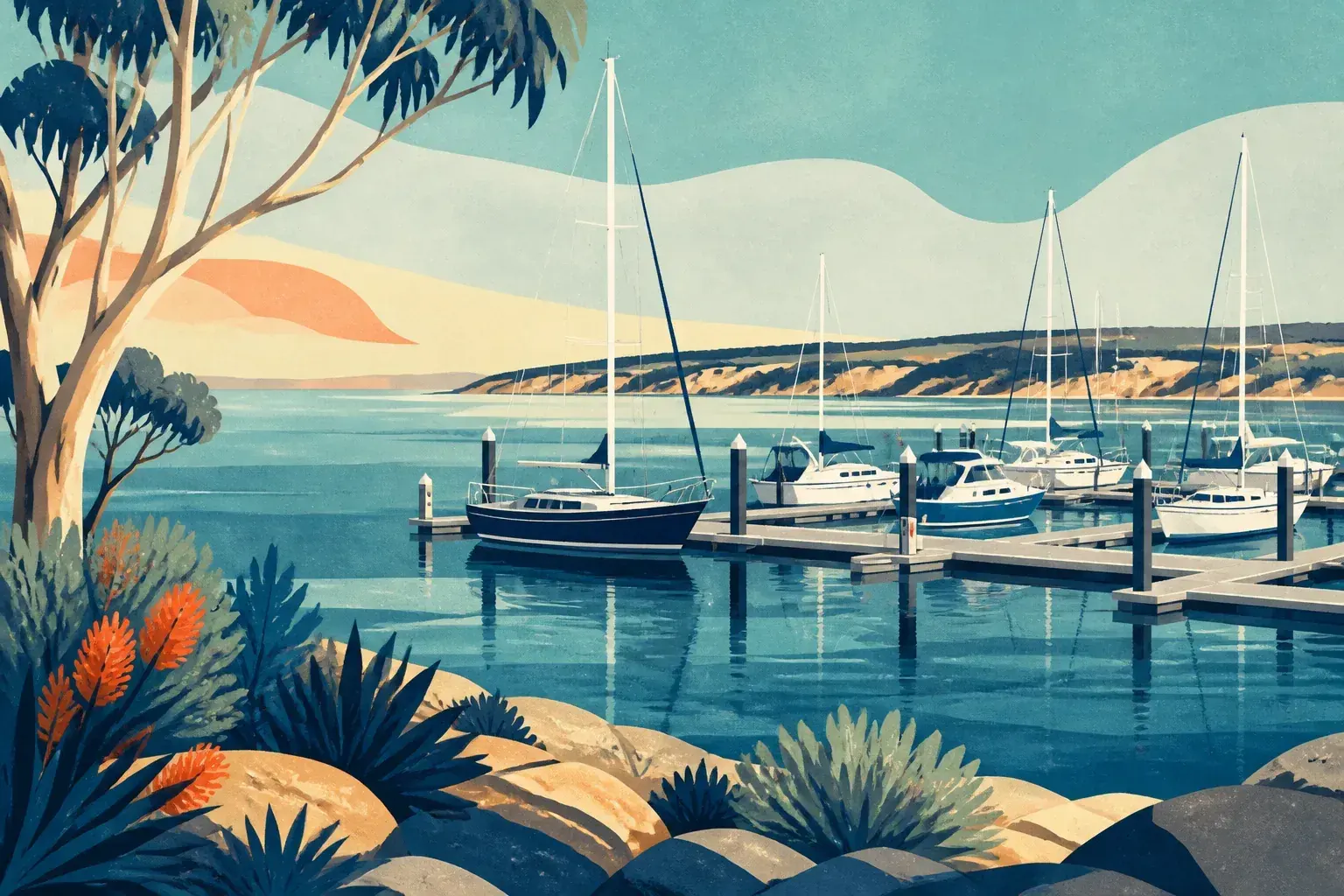 Editorial sailing illustration for Port Lincoln Marina (Lincoln Cove Marina)