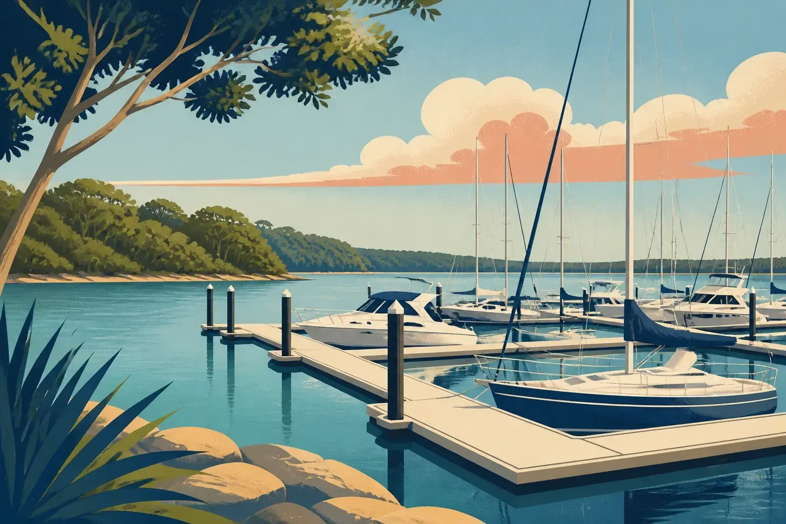 Editorial sailing illustration for d'Albora Marinas Cabarita Point