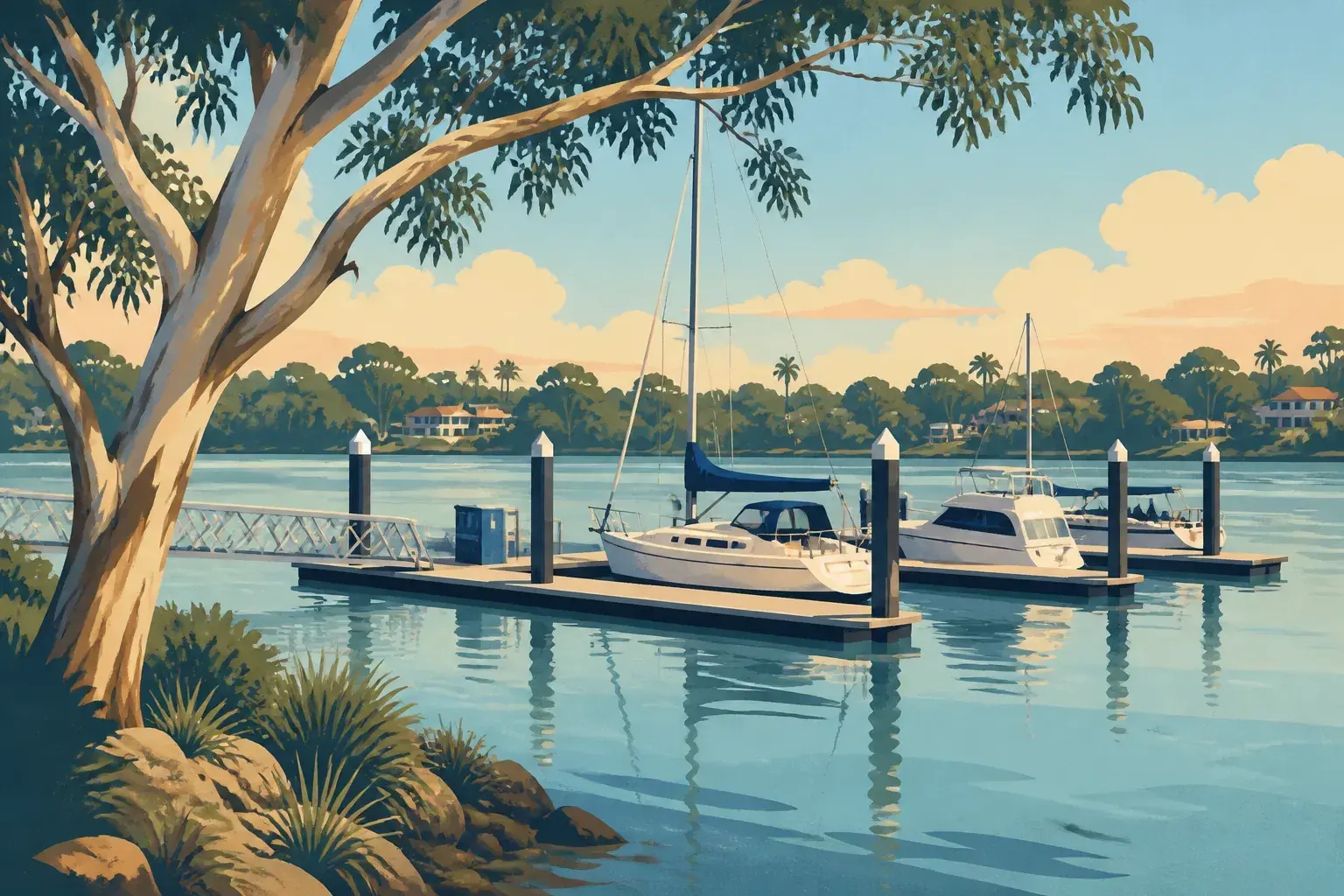 Editorial sailing illustration for Colmslie Wharves