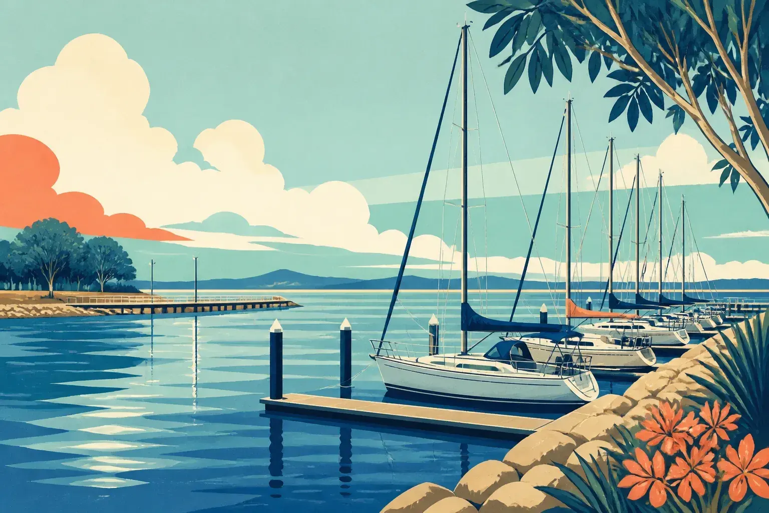 Editorial sailing illustration for Gladstone Marina