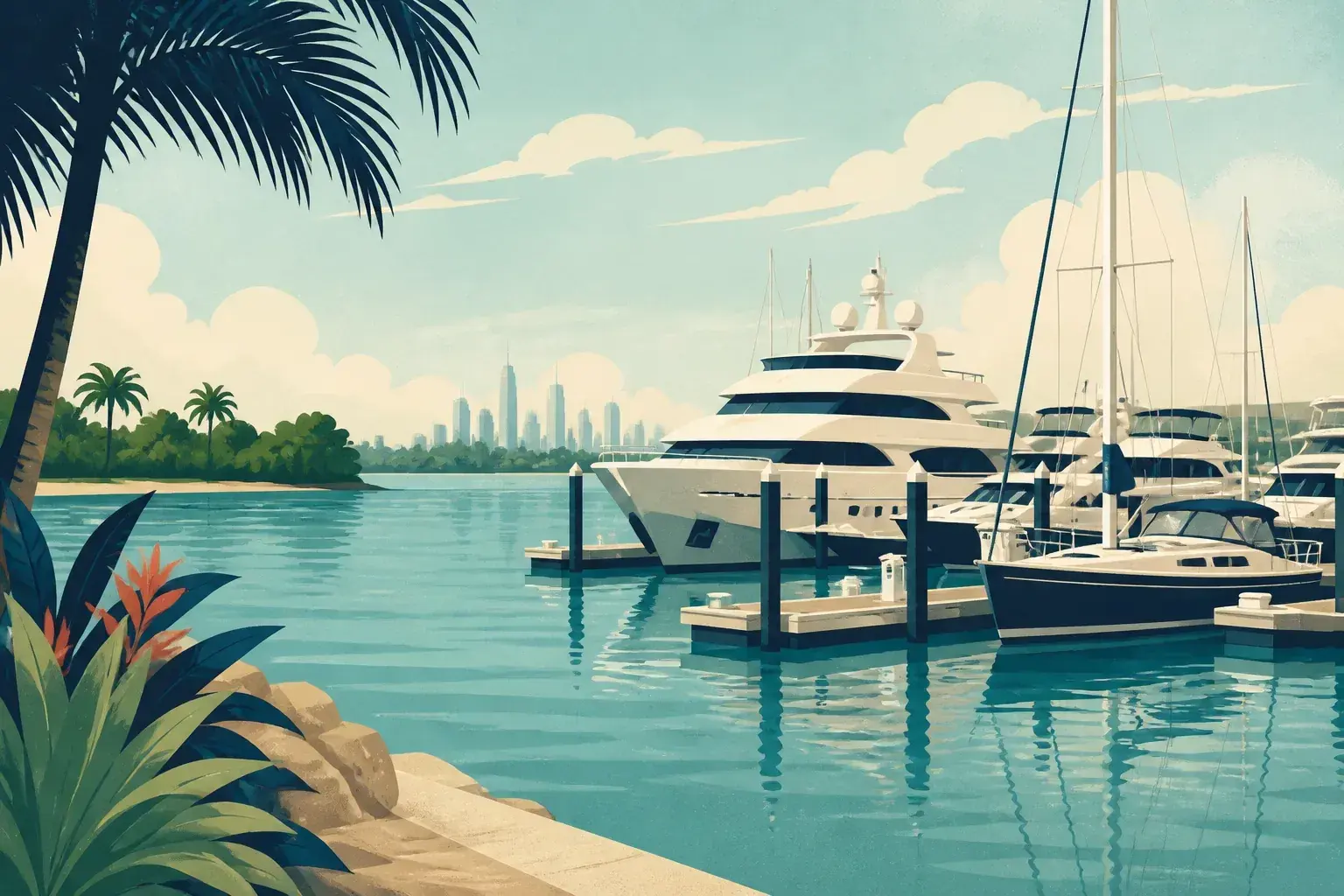 Editorial sailing illustration for Hope Island Marina