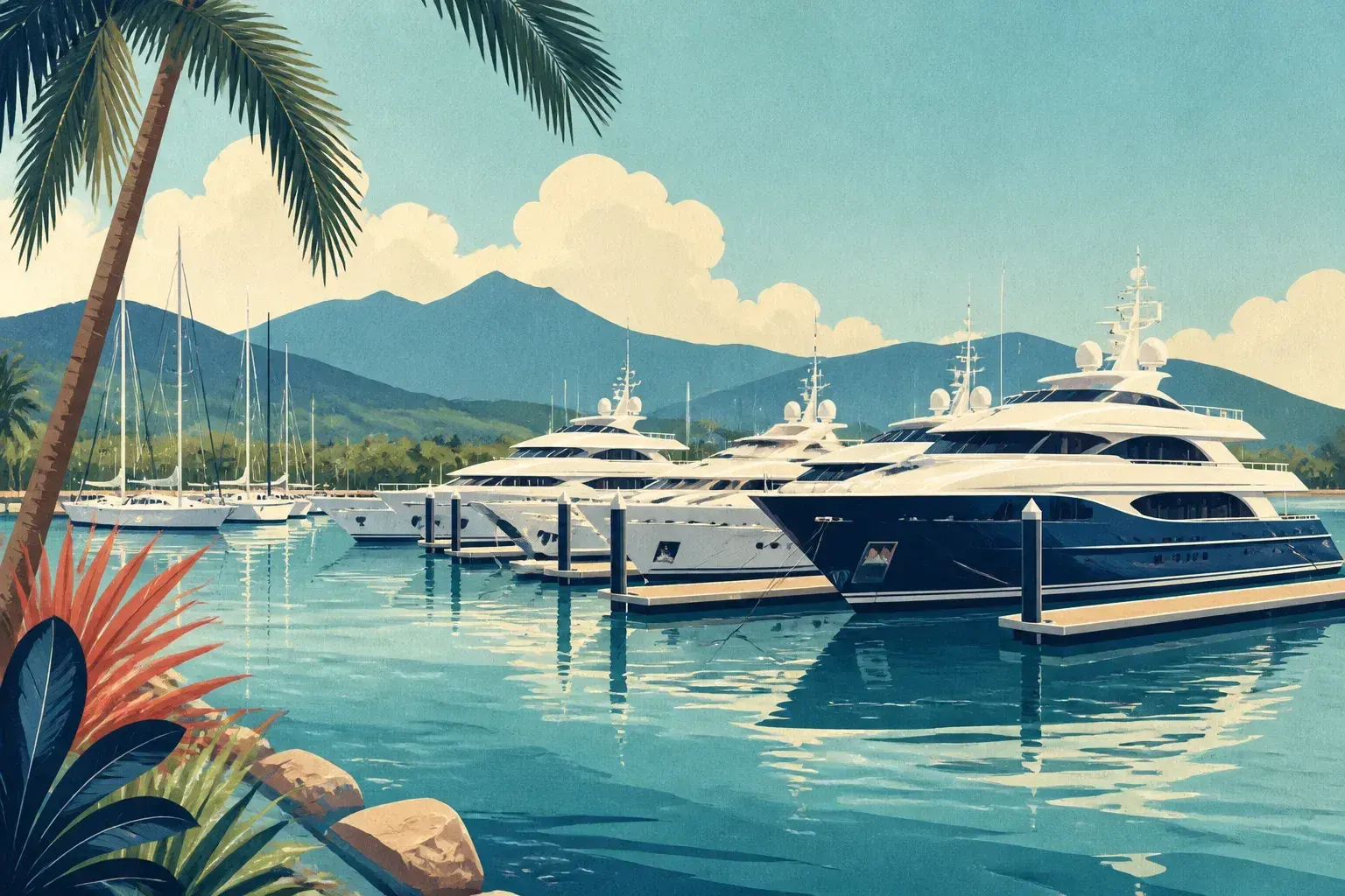Editorial sailing illustration for Cairns Marlin Marina