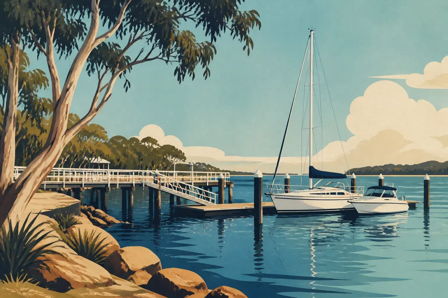 Editorial sailing illustration for Huskisson Public Wharves