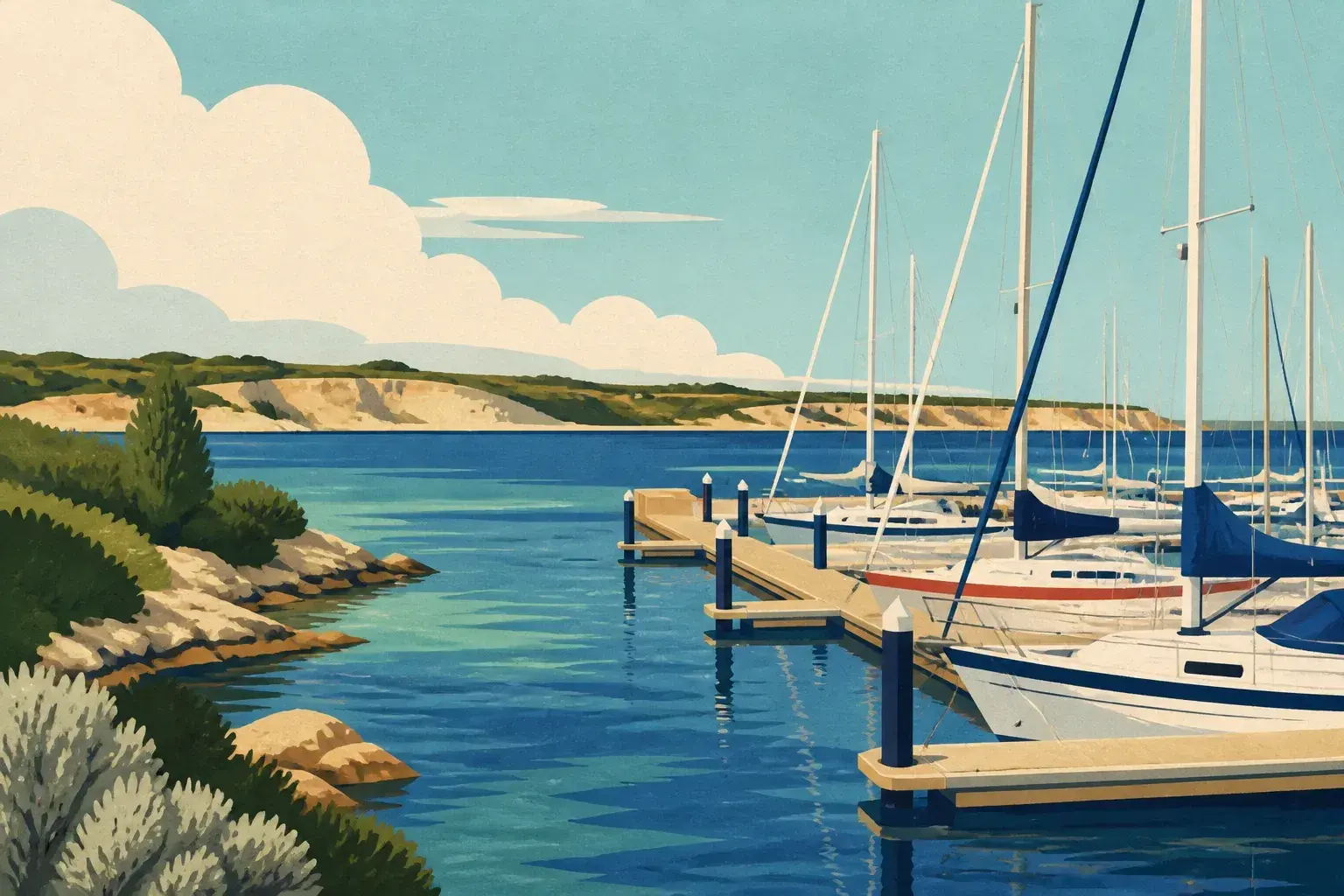 Editorial sailing illustration for Lake Butler Marina (Robe Marina)