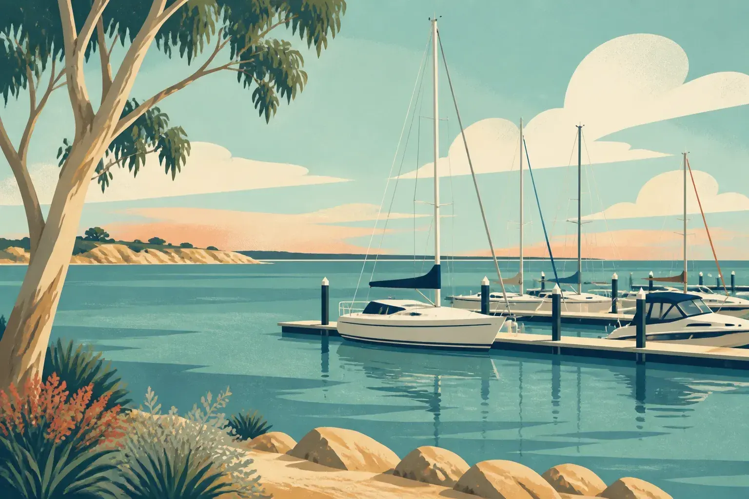 Editorial sailing illustration for Port Vincent Marina