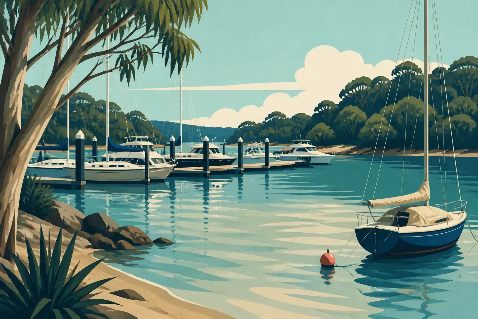 Editorial sailing illustration for Lugarno Marina