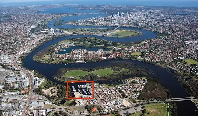 An aerial view of Ascot Waters Marina