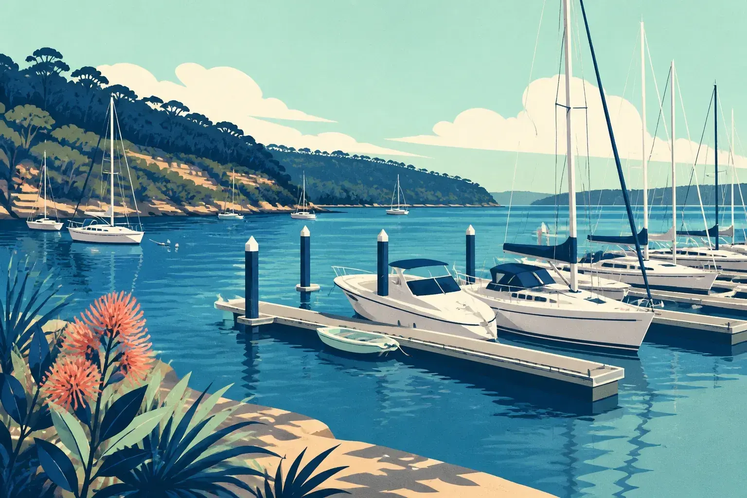 Editorial sailing illustration for North Harbour Marina (formerly Davis Marina)