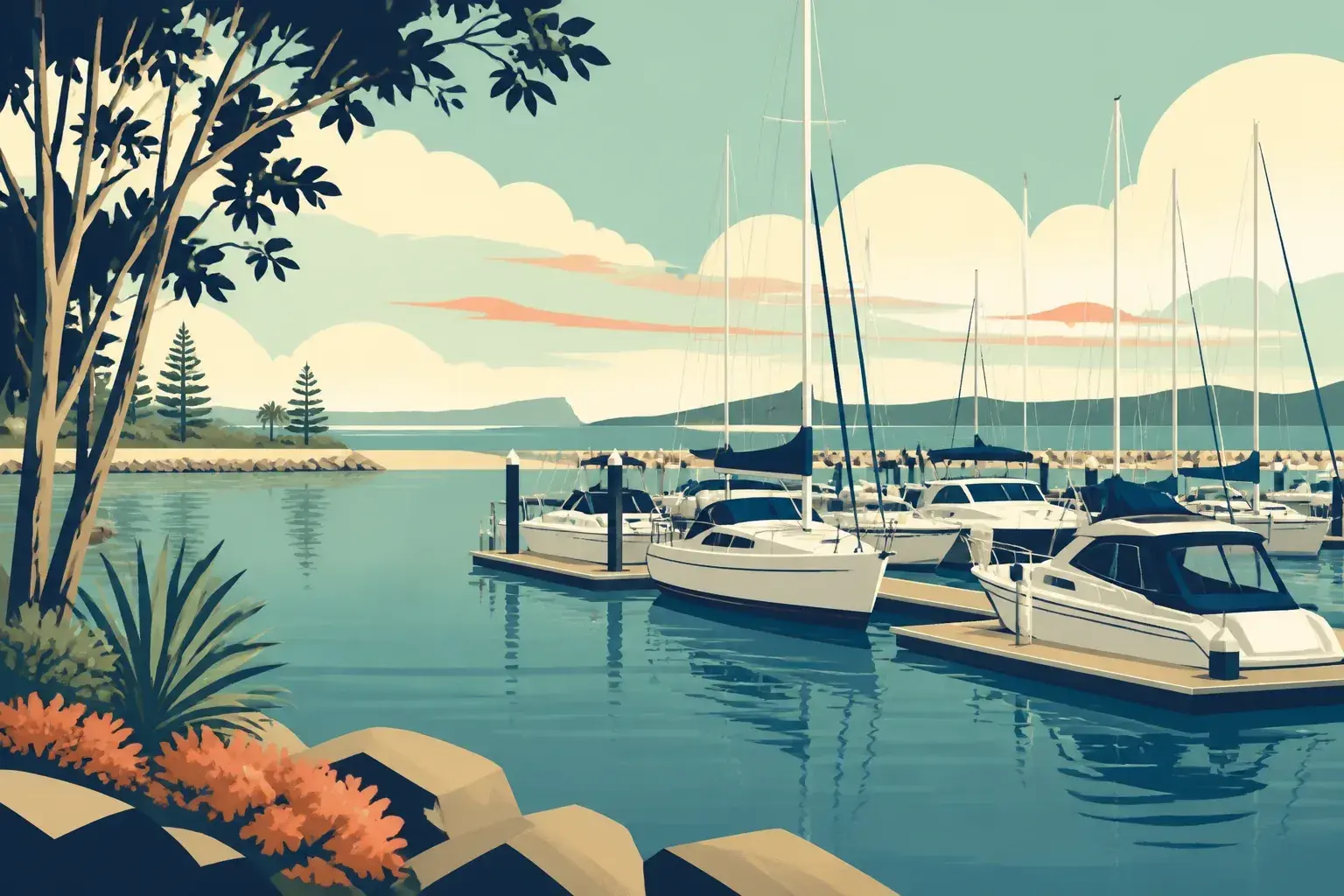 Editorial sailing illustration for Scarborough Marina