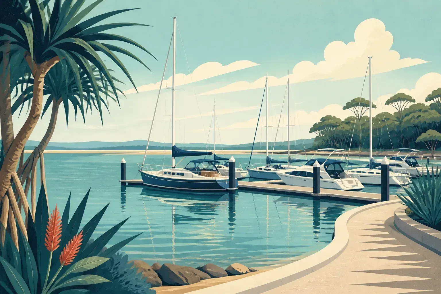 Editorial sailing illustration for d'Albora Horizon Shores Marina