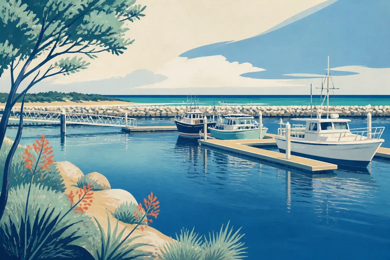 Editorial sailing illustration for Jurien Bay Boat Harbour