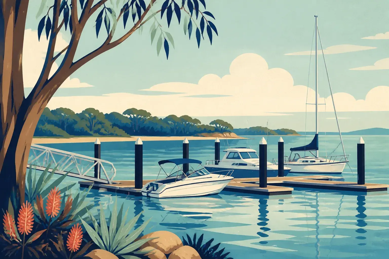 Editorial sailing illustration for Weinam Creek Marina (Marina Redland Bay)