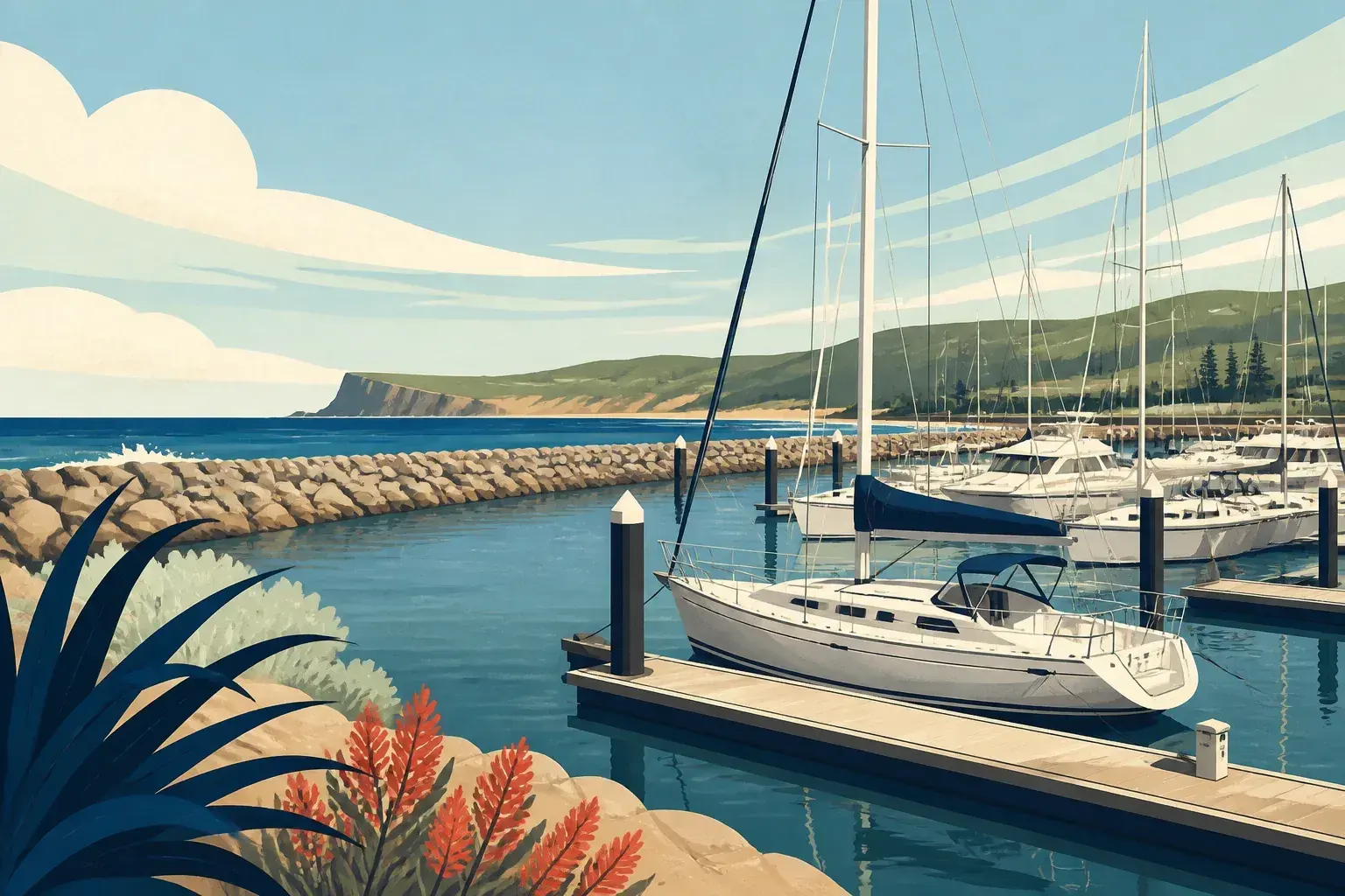 Editorial sailing illustration for Shellharbour Marina