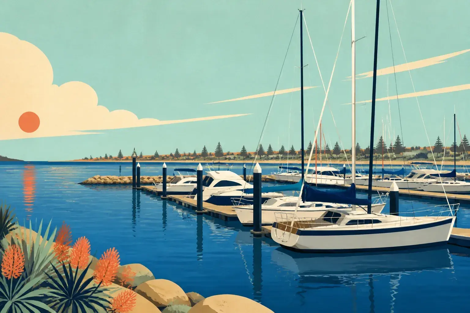 Editorial sailing illustration for Batavia Coast Marina