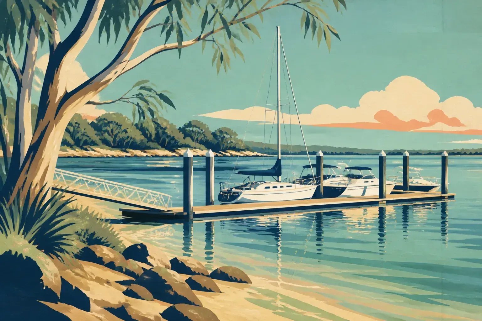 Editorial sailing illustration for Evans Head Boat Harbour