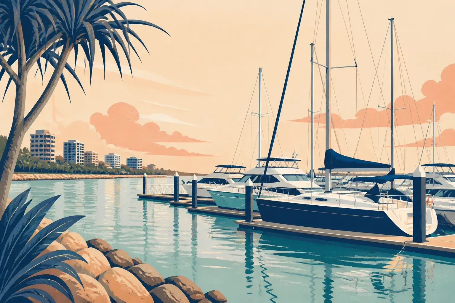 Editorial sailing illustration for Cullen Bay Marina