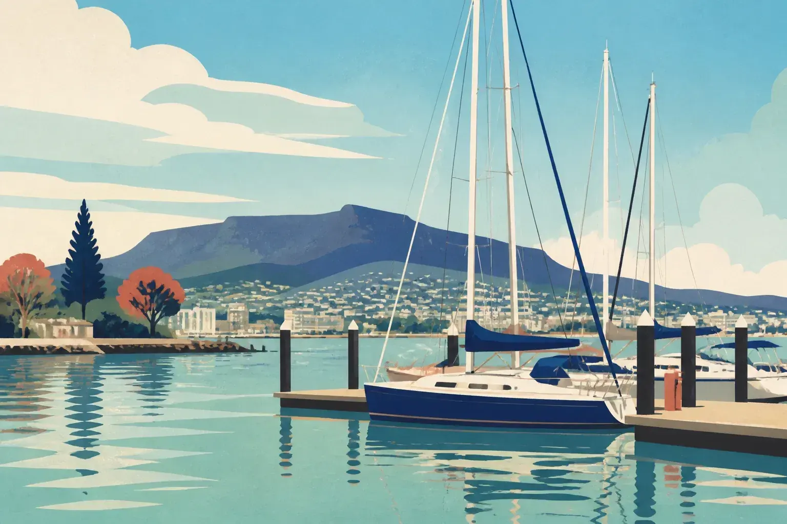 Editorial sailing illustration for Kings Pier Marina