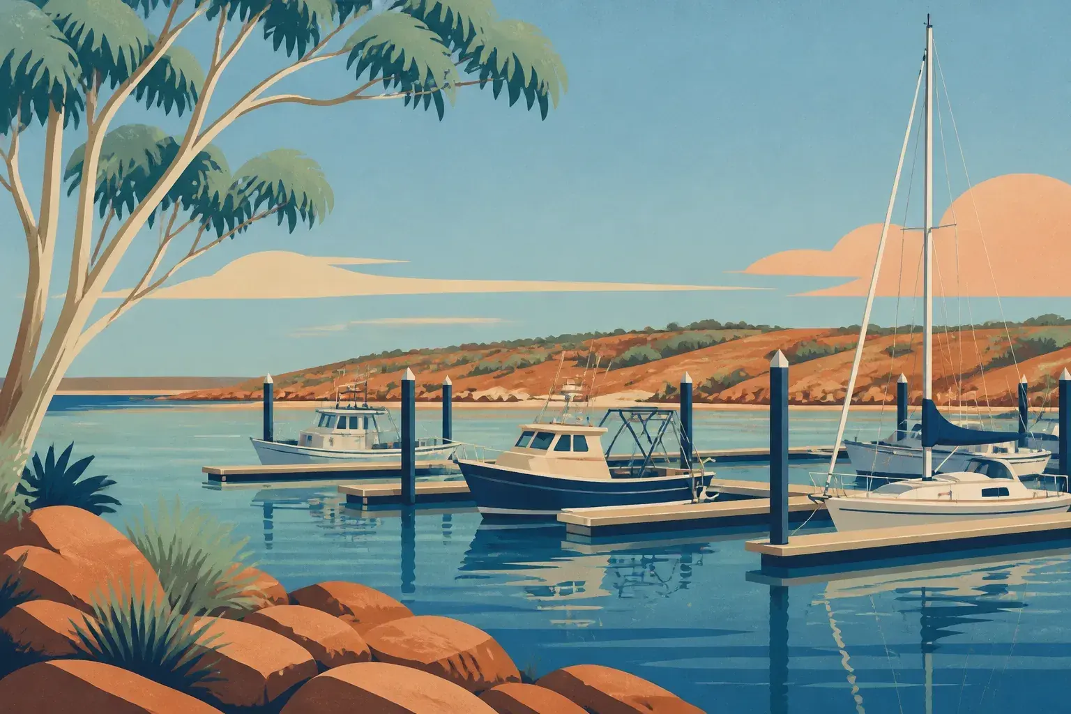 Editorial sailing illustration for Point Samson Johns Creek Boat Harbour