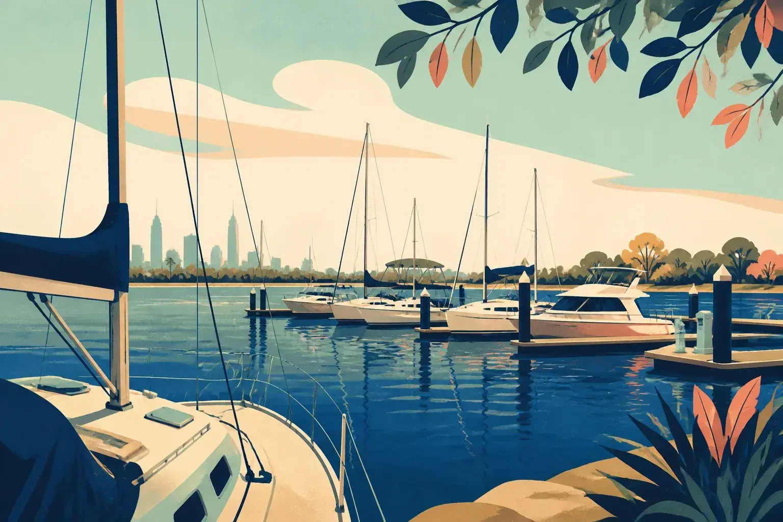 Editorial sailing illustration for Ascot Waters Marina